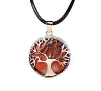 1 pieza Simple árbol de la vida de cristal natural colgante cristal cuarzo colorido joyería Mineral para hombres mujeres collar DIY regalo-jaspe rojo