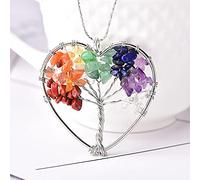 1 pieza Simple piedra natural cristal árbol de la vida colgante pareja colgante collar colgante DIY regalo colorido joyería Mineral-corazón colorido