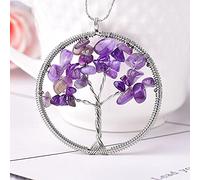 1 pieza Simple piedra Natural cristal árbol de la vida colgante pareja collar colgante DIY regalo colorido joyería Mineral-amatista