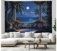 1 Pieza Tapiz De Columnas Romanas Luna Llena Cielo Estrellado 100x75cm Vista Nocturna Tropical De Ensueño Decor Artística De La Pared Colgante Tela De Fondo Rodaje Para La Decor De Fiestas En El Hogar