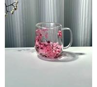 1 pieza, Taza de vidrio de pared con asa, con diseño de floral simulado, adecuada para té de flores y café, decoración del hogar para oficina, y comedor, un regalo para las fiestas