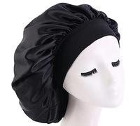1 Piezas Gorro Saten Pelo Rizado de Banda Ancha Elástica Cubierta de Cabeza,Gorro de Satén para Dormir Ajustable Gorro de Satén de Noche Pelo Rizado Gorro,Ajustable Doble Capa Gorro para Dormir-Negro