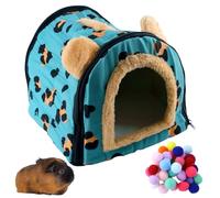1 Piezas Nido mascotas desmontable con estampado leopardo azul,Cama Cueva Conejillo,Cueva Cama Cálida,Resistente Cueva con Alfombrilla extraíble,para cobayas, hurones, erizos