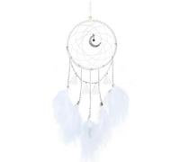 1 Piezas Plumas Tejidas Hechas a Mano Atrapasueños, Atrapasueños Estrella Luna, Atrapasueños Macramé, para Decoración Vintage, Boda, Hogar (Blanco + Sin Luz)