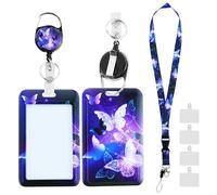 1 Piezas Soporte Tarjetas Identificación con Almohadillas Transparentes Teléfono,Soporte Tarjetas de plástico Mariposa,Cordón Extraíble con clip retráctil,Para identificación