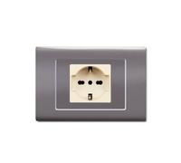 1 placa, 1 módulo/puesto doble, Schuko, UNEL, compatible con BTicino Magic, aluminio noche, placas cuadradas, rectangulares, alta calidad, 100% compatible con soportes y módulos originales