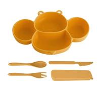 1 Plato De Cena Para Niños, 1 Juego De Cubiertos, Plato De Cena De Abeja De Dibujos Animados, Plato De Cena De Silicona Para Bebé, Vajilla Novedosa, Juego De Utensilios De Cocina
