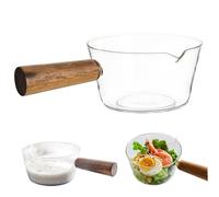 1 por ciento de maceta de leche, cacerola de vidrio transparente de 600 ml con mango de madera y pico, olla de fuego lento antiadherente para fideos, pasta, sopa, leche y comida para bebés