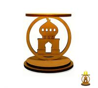 1 portavelas de madera para Ramadán, diseño musulmán de madera, con estrella, luna creciente, mezquita y siluetas de Jesús, centro de mesa Eid Mubarak, regalos islámicos para Kareem, decoración