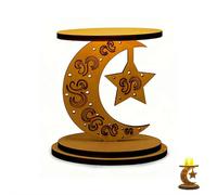 1 portavelas de madera para Ramadán, diseño musulmán de madera, con estrella, luna creciente, mezquita y siluetas de Jesús, centro de mesa Eid Mubarak, regalos islámicos para Kareem, decoración