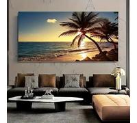 1 póster de lienzo de arte moderno con puesta de sol en la playa, decoración de pared, impresión en lienzo grande, obra de arte para decoración de pared del hogar (50x100cm/marco interno)