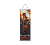 1 póster para colgar en la pared, diseño de ataque sobre titán, pintura de lienzo con percha de madera de desplazamiento, decoración para los amantes del anime (estilo 2)