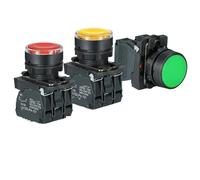 1 pulsador XB4 de 22 mm con LED, momentáneo, con reinicio automático y luz, 12 V, 24 V, 220 V, 10 A, 1 NA, 1 NC, 2 NA, rojo y verde.(Green LED bead,1NC_12 V)