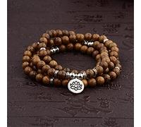 1 Pulsera de Loto con Cuentas de Madera para Hombre, Pulsera Budista tibetana Mala Buddha, Rosario de Yoga para Mujer y Hombre, joyería Bijoux-Lotus