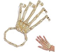 1 pulsera de mano de esqueleto de calavera, pulsera de metal con forma de hueso con anillo de dedo, buena para accesorios de Halloween para hombres y moda en práctica