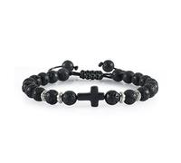 1 pulsera de piedra natural de 6 mm y 8 mm, con colgante de cruz de Jesús, hecha a mano, pulseras espaciadoras elásticas, regalo para amigos, lava de 8 mm
