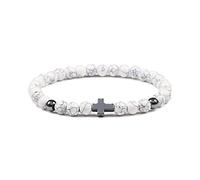 1 pulsera de piedra natural de 6 mm y 8 mm, con colgante de cruz de Jesús, hecha a mano, pulseras espaciadoras elásticas, joyería de regalo para amigos, cuerda negra de 6 mm