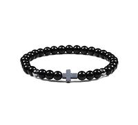 1 pulsera de piedra natural de 6 mm y 8 mm, con colgante de cruz de Jesús, hecha a mano, pulseras espaciadoras elásticas, joyería de regalo para amigos, cuerda pulidora de 6 mm