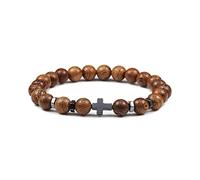 1 pulsera de piedra natural de 6 mm y 8 mm, con colgante de cruz de Jesús, hecha a mano, pulseras espaciadoras elásticas, joyería de regalo para amigos, cuerda de madera de 8 mm
