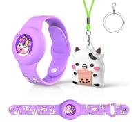 1 pulsera impermeable y 1 colgante para Apple Airtag, niños Apple Airtag IP53, protección contra pérdidas GPS y cuerpo entero de animación, silicona, color púrpura, blanco