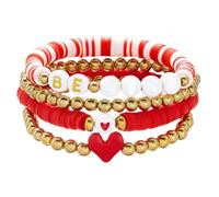 1 pulsera inspirada en San Valentín, pulsera apilable de la amistad, diseño de disco de vinilo arco iris, pulsera elástica con cuentas de arcilla, joyería bohemia de verano para la playa, regalo para