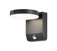 1 pz 17W LED Wall Light with Sensor 3000K Black Body Round IP65