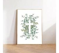 1 quadro da parete con croce e foglia di eucalipto, stampe cristiane, dipinti su tela, poster della Bibbia, decorazione religiosa, cornice 50x70 cm