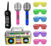 1 radio inflable + 1 móvil retro inflable + 2 micrófonos inflables + 6 persianas gafas de fiesta, accesorios inflables para fiestas de los años 80 y 90, decoración de discoteca, rapero