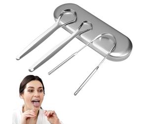 1 raspador de lenguas con estuche, 3 en 1 set - raspador de lengua de acero inoxidable premium para adultos, cepillo idioma, limpiador y lavado de lenguas para higiene oral y aliento fresco.