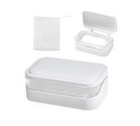 1 recipiente para jabonera con 1 pieza de red de espuma, accesorios para jabón de baño, jabonera de doble capa, jabonera a prueba de fugas, escurridor de jabón (color crema)