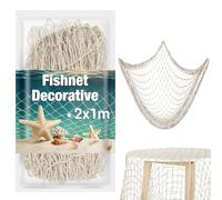 1 red de peces decorativa - Red de peces de algodón natural para decoración de playa para fiesta de niños pirata fiesta colgante de pared