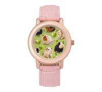 1 reloj de pulsera analógico de cuarzo con correa de piel para mujer con diseño de conejillos de indias