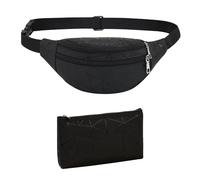 1 riñonera de textura con 1 mini monedero, bolso de hombro de cuero de la PU, bolso deportivo al aire libre, bolso unisex impermeable, adecuado para desplazamientos, compras, viajes, deportes (negro),