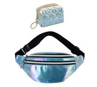 1 Riñonera Holográfica Azul Y 1 Mini Billetera, Riñonera Láser Impermeable, Bolso De Hombro con Cinturón Ajustable, Adecuado para Viajes Al Aire Libre, Compras, Deportes