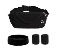 1 Riñonera Negra con 2 Muñequeras Y 1 Diadema, Riñonera para Deportes Al Aire Libre, Riñonera Multifuncional, Riñonera Impermeable, Accesorios Deportivos