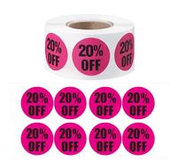 1 rollo/500 unidades de etiquetas adhesivas de descuento del 20% de descuento, etiquetas adhesivas de venta, etiquetas redondas para venta minorista, tienda, supermercado