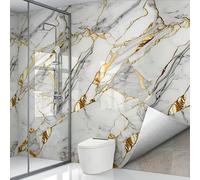 1 Rollo de Adhesivo Impermeable Autoadhesivo de 100 Pulgadas para Baño, Adecuado para Baño, , Paredes de Cocina, Decoración de Superficies de Muebles, Decoración, Adhesivos de Mármol Dorado