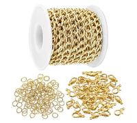 1 rollo de cadenas para hacer joyas, 50 piezas de cierres de langosta, 50 piezas de anillos, cadenas para bolsos, cadenas para joyería, cadenas decorativas