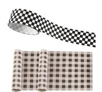 1 Rollo De Cinta A Cuadros En Blanco Y Negro, 2 Piezas De Papel De Regalo A Cuadros En Blanco Y Negro, Cinta De Embalaje, Cinta Larga Cortable, Materiales De Embalaje A Cuadros