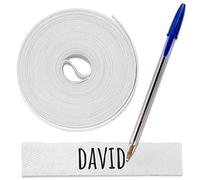 1 Rollo de cinta de tela de 3 metros x 1 cm de color Blanco. Etiqueta termoadhesiva para escribir con boli. Incluye Bolígrafo