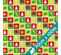 1 Rollo de Papel de Regalo 70 x 100 m |Festive Patchwork Rojo Verde | Papel de Embalaje para Recuerdos, Envoltura de Regalos | Navidad