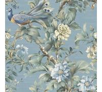 1 Rollo de Papel Tapiz Autoadhesivo Elegante, Diseño Floral Azul de Real, Papel de Impermeable Removible, Adhesivo de Vinilo para Decoración del Hogar, 44Cm (17.32") de Ancho