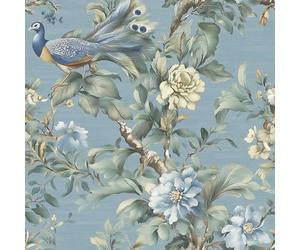 1 Rollo de Papel Tapiz Autoadhesivo Elegante, Diseño Floral Azul de Real, Papel de Impermeable Removible, Adhesivo de Vinilo para Decoración del Hogar, 44Cm (17.32") de Ancho