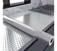 1 rollo de papel tapiz PVC plateado de 0.12 mm de grosor, resistente al aceite y al , adhesivo autoadhesivo para decoración de baño, cocina, estufa y gabinetes