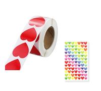 1 rollo de unidades de pegatinas en forma de corazón rojo autoadhesiva Con 1 pegatina de amor, rollo de 25 mm, pequeño rollo de pegatinas para Corazón Codificación de colores, pegatinas para bodas