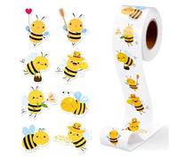 1 rollo Pegalizaciones para niños 500 Pegatizas de estilo adhesivo de abejas fuertes Rollo fácil Pelera y palo 1 pulgada Animal lindo para botellas de agua, computadoras portátiles