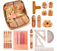 1 set Capybara Case de lápiz, 9x6x2.4 Bolsa de lápiz de la boca de apertura ancha con cremallera con todas las cosas Lindas Capas de suministros escolares de lienzo resistente a Kawaii Capybara
