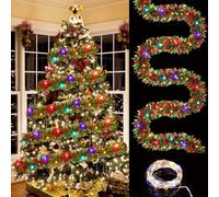 1 Set de Guirnalda Navideña de 30 LED Dingion, Tinsel Metálico con Luces para Árbol, Decoraciones Colgantes Gruesas para de Navidad, Interior (Halloween)