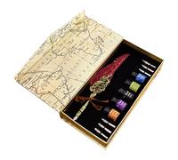 1 Set de Pluma y Tinta de Ave, Caja de Mapa con 5 Tintas, 6 Plumillas y Portaplumas, Accesorios de Caligrafía, Set de Pluma Fuente, Regalo Clásico y Elegante para Principiantes (Borgoña)