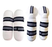 1 set Karate Sparring Gear Protective PU PU Taekwondo Stranding Gear incluye 1 par de protección de piernas y protector de brazo con cinta adhesiva para ciclismo, arte marcial y más, blanco, s